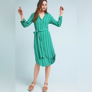 Maeve Green Striped Shirt Midi Dress